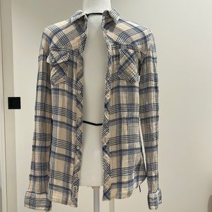 All Saints Blue and Cream Plaid Button Down Shirt Size XS